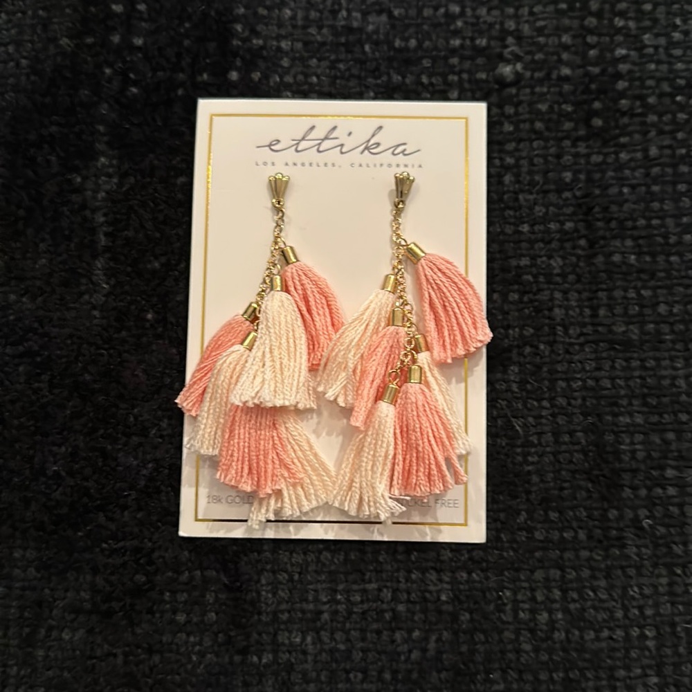Pink and White Fringe Earrings